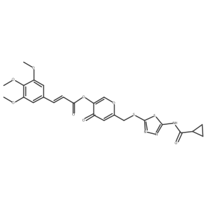 (E)-6-(((5-(cyclopropanecarboxamido)-1,3,4-thiadiazol-2-yl)thio)methyl)-4-oxo-4H-pyran-3-yl 3-(3,4,5-trimethoxyphenyl)acrylate结构式