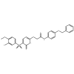 N-(4-(benzyloxy)phenyl)-2-((5-((3-chloro-4-methoxyphenyl)sulfonyl)-6-oxo-1,6-dihydropyrimidin-2-yl)thio)acetamide结构式