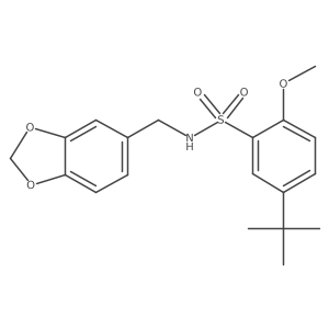 N-(1,3-benzodioxol-5-ylmethyl)-5-tert-butyl-2-methoxybenzenesulfonamide结构式