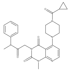 CN(C(=O)Cn1c(=O)c2c(N3CCN(C(=O)C4CC4)CC3)ccnc2n(C)c1=O)c1ccccc1结构式