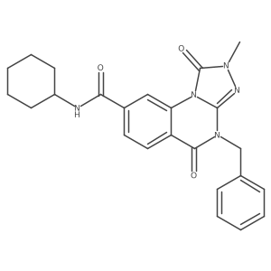 Cn1nc2n(Cc3ccccc3)c(=O)c3ccc(C(=O)NC4CCCCC4)cc3n2c1=O结构式