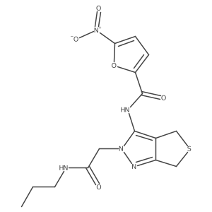 CCCNC(=O)Cn1nc2c(c1NC(=O)c1ccc([N+](=O)[O-])o1)CSC2结构式