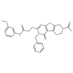 2-((7-acetyl-3-benzyl-4-oxo-3,4,5,6,7,8-hexahydropyrido[4',3':4,5]thieno[2,3-d]pyrimidin-2-yl)thio)-N-(3-methoxyphenyl)acetamide Structure