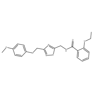 2-(ethylthio)-N-((3-((4-methoxyphenoxy)methyl)-1,2,4-oxadiazol-5-yl)methyl)benzamide结构式