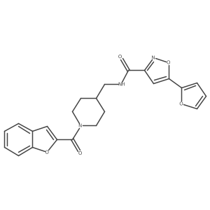 N-((1-(benzofuran-2-carbonyl)piperidin-4-yl)methyl)-5-(furan-2-yl)isoxazole-3-carboxamide Structure