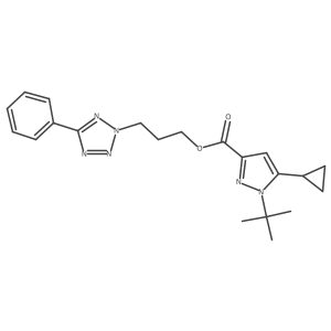 1H-Pyrazole-3-carboxylic acid, 5-cyclopropyl-1-(1,1-dimethylethyl)-, 3-(5-phenyl-2H-tetrazol-2-yl)propyl ester结构式