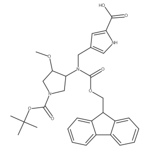 4-({[(3R,4R)-1-[(tert-butoxy)carbonyl]-4-methoxypyrrolidin-3-yl]({[(9H-fluoren-9-yl)methoxy]carbonyl})amino}methyl)-1H-pyrrole-2-carboxylic acid结构式