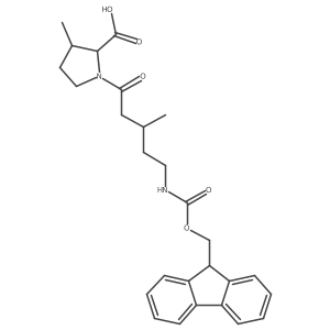 1-[5-({[(9H-fluoren-9-yl)methoxy]carbonyl}amino)-3-methylpentanoyl]-3-methylpyrrolidine-2-carboxylic acid结构式