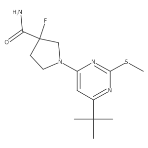 1-[6-Tert-butyl-2-(methylsulfanyl)pyrimidin-4-yl]-3-fluoropyrrolidine-3-carboxamide Structure