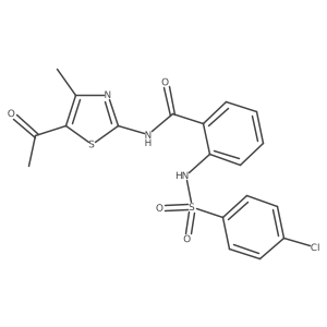 N-(5-acetyl-4-methylthiazol-2-yl)-2-(4-chlorophenylsulfonamido)benzamide结构式