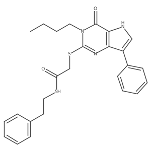 2-((3-butyl-4-oxo-7-phenyl-4,5-dihydro-3H-pyrrolo[3,2-d]pyrimidin-2-yl)thio)-N-phenethylacetamide结构式