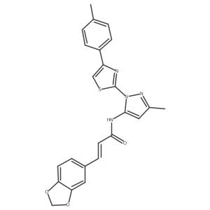(E)-3-(benzo[d][1,3]dioxol-5-yl)-N-(3-methyl-1-(4-(p-tolyl)thiazol-2-yl)-1H-pyrazol-5-yl)acrylamide结构式