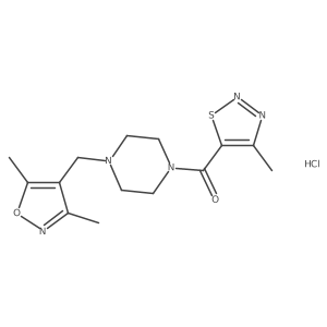 (4-((3,5-Dimethylisoxazol-4-yl)methyl)piperazin-1-yl)(4-methyl-1,2,3-thiadiazol-5-yl)methanone hydrochloride Structure