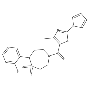 (7-(2-fluorophenyl)-1,1-dioxido-1,4-thiazepan-4-yl)(4-methyl-2-(1H-pyrrol-1-yl)thiazol-5-yl)methanone Structure