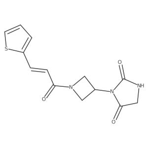 (E)-3-(1-(3-(thiophen-2-yl)acryloyl)azetidin-3-yl)imidazolidine-2,4-dione结构式