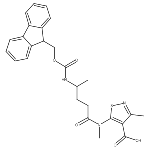 5-[4-({[(9H-fluoren-9-yl)methoxy]carbonyl}amino)-N-methylpentanamido]-3-methyl-1,2-thiazole-4-carboxylic acid结构式