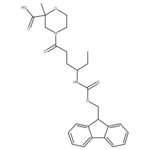 4-[4-({[(9H-fluoren-9-yl)methoxy]carbonyl}amino)hexanoyl]-2-methylmorpholine-2-carboxylic acid Structure
