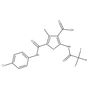 5-[(4-Chlorophenyl)carbamoyl]-4-methyl-2-(2,2,2-trifluoroacetamido)thiophene-3-carboxylic acid Structure