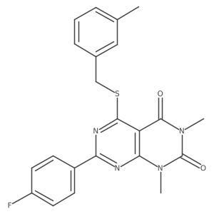 7-(4-fluorophenyl)-1,3-dimethyl-5-((3-methylbenzyl)thio)pyrimido[4,5-d]pyrimidine-2,4(1H,3H)-dione结构式