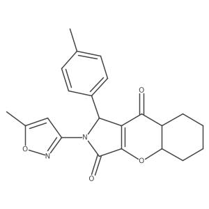 2-(5-methyl-1,2-oxazol-3-yl)-1-(4-methylphenyl)-4a,5,6,7,8,8a-hexahydro-1H-chromeno[2,3-c]pyrrole-3,9-dione结构式