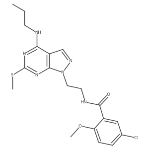 5-chloro-2-methoxy-N-(2-(6-(methylthio)-4-(propylamino)-1H-pyrazolo[3,4-d]pyrimidin-1-yl)ethyl)benzamide结构式