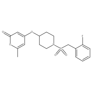 4-((1-((2-fluorobenzyl)sulfonyl)piperidin-4-yl)oxy)-6-methyl-2H-pyran-2-one结构式