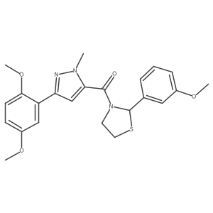 (3-(2,5-dimethoxyphenyl)-1-methyl-1H-pyrazol-5-yl)(2-(3-methoxyphenyl)thiazolidin-3-yl)methanone结构式