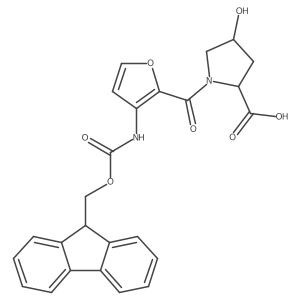 (2R,4R)-1-[3-({[(9H-fluoren-9-yl)methoxy]carbonyl}amino)furan-2-carbonyl]-4-hydroxypyrrolidine-2-carboxylic acid结构式