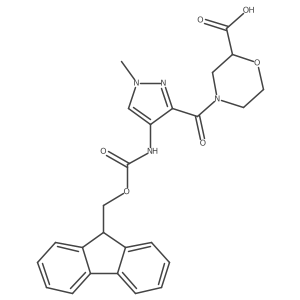 4-[4-({[(9H-fluoren-9-yl)methoxy]carbonyl}amino)-1-methyl-1H-pyrazole-3-carbonyl]morpholine-2-carboxylic acid结构式