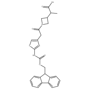 2-(1-{2-[2-({[(9H-fluoren-9-yl)methoxy]carbonyl}amino)-1,3-thiazol-4-yl]acetyl}azetidin-3-yl)propanoic acid结构式