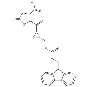 2-{2-[({[(9H-fluoren-9-yl)methoxy]carbonyl}amino)methyl]cyclopropanecarbonyl}-5-oxopyrazolidine-3-carboxylic acid结构式