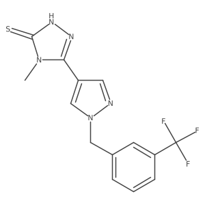 4-methyl-3-[1-[[3-(trifluoromethyl)phenyl]methyl]pyrazol-4-yl]-1H-1,2,4-triazole-5-thione结构式