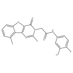 N-(3-chloro-4-fluorophenyl)-2-(9-fluoro-2-methyl-4-oxo[1]benzothieno[3,2-d]pyrimidin-3(4H)-yl)acetamide结构式