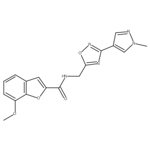 7-methoxy-N-((3-(1-methyl-1H-pyrazol-4-yl)-1,2,4-oxadiazol-5-yl)methyl)benzofuran-2-carboxamide结构式