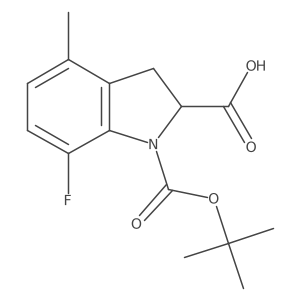 1-[(tert-butoxy)carbonyl]-7-fluoro-4-methyl-2,3-dihydro-1H-indole-2-carboxylic acid结构式