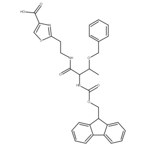 2-{2-[3-(benzyloxy)-2-({[(9H-fluoren-9-yl)methoxy]carbonyl}amino)butanamido]ethyl}-1,3-thiazole-4-carboxylic acid Structure