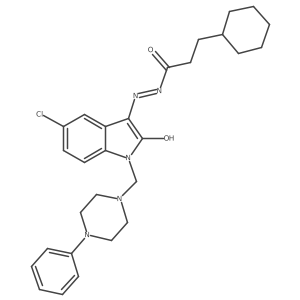 Cyclohexanepropanoic acid, (1,2-dihydro-5-chloro-2-oxo-1-((4-phenyl-1-piperazinyl)methyl)-3H-indol-3-ylidene)hydrazide结构式