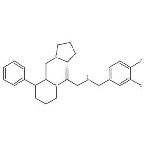 Ethanone, 2-[(3,4-dichlorophenyl)methylamino]-1-[3-phenyl-2-(1-pyrrolidinylmethyl)-1-piperidinyl]-结构式