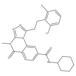 1-((2-chloro-6-fluorobenzyl)thio)-N-cyclohexyl-4-methyl-5-oxo-4,5-dihydro-[1,2,4]triazolo[4,3-a]quinazoline-8-carboxamide结构式