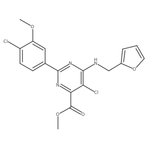 Methyl 5-chloro-2-(4-chloro-3-methoxyphenyl)-6-(furan-2-ylmethylamino)pyrimidine-4-carboxylate结构式