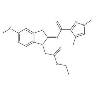 (E)-ethyl 2-(2-((1,4-dimethyl-1H-pyrazole-3-carbonyl)imino)-6-methoxybenzo[d]thiazol-3(2H)-yl)acetate结构式
