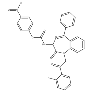 N-(2,5-diaza-2-(2-(2-methylphenyl)-2-oxoethyl)-3-oxo-6-phenylbicyclo[5.4.0]undeca-1(7),5,8,10-tetraen-4-yl)(4-nitrophenoxy)formamide Structure