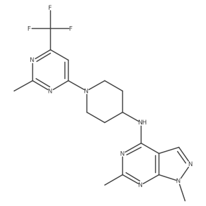 N-{1,6-dimethyl-1H-pyrazolo[3,4-d]pyrimidin-4-yl}-1-[2-methyl-6-(trifluoromethyl)pyrimidin-4-yl]piperidin-4-amine结构式