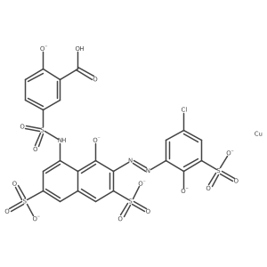 (5-((7-((5-Chloro-2-(hydroxy-kappaO)-3-sulfophenyl)diazenyl-kappaN1)-8-(hydroxy-kappaO)-3,6-disulfonaphthalen-1-yl)sulfamoyl)-2-hydroxybenzoato(6-))cuprate(8-)结构式