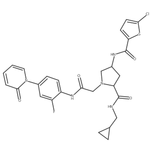 (4R)-4-{[(5-chlorothiophen-2-yl)carbonyl]amino}-N-(cyclopropylmethyl)-1-(2-{[2-fluoro-4-(2-oxopyridin-1(2H)-yl)phenyl]amino}-2-oxoethyl)-L-prolinamide Structure