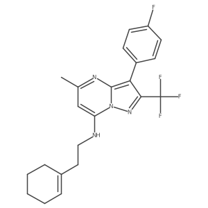 N-[2-(cyclohex-1-en-1-yl)ethyl]-3-(4-fluorophenyl)-5-methyl-2-(trifluoromethyl)pyrazolo[1,5-a]pyrimidin-7-amine结构式