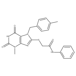 2-((3-methyl-7-(4-methylbenzyl)-2,6-dioxo-2,3,6,7-tetrahydro-1H-purin-8-yl)thio)-N-phenylacetamide结构式