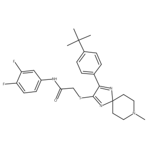 2-{[3-(4-tert-butylphenyl)-8-methyl-1,4,8-triazaspiro[4.5]deca-1,3-dien-2-yl]sulfanyl}-N-(3,4-difluorophenyl)acetamide结构式