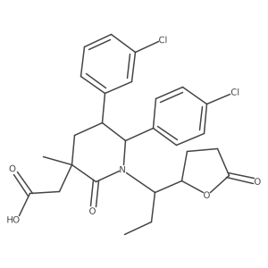 2-((3R,5R,6S)-5-(3-Chlorophenyl)-6-(4-chlorophenyl)-3-methyl-2-oxo-1-((1S)-1-(5-oxotetrahydrofuran-2-yl)propyl)piperidin-3-yl)acetic acid结构式