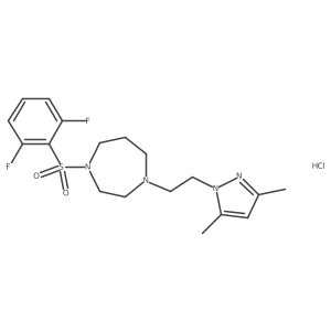 1-((2,6-difluorophenyl)sulfonyl)-4-(2-(3,5-dimethyl-1H-pyrazol-1-yl)ethyl)-1,4-diazepane hydrochloride结构式
